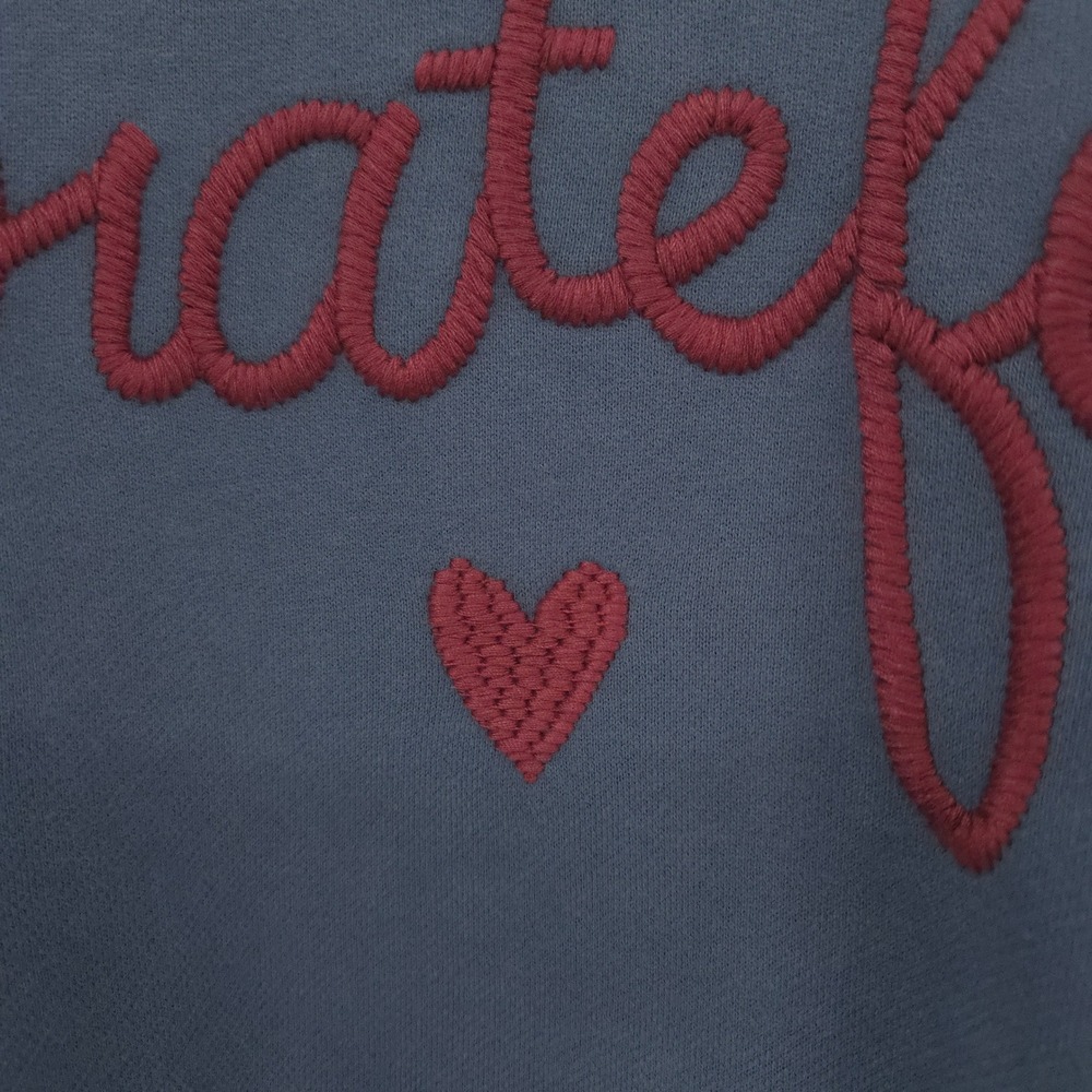 Natural Life Grateful Sweatshirt Womens XL Blue Embroidered Thanksgiving Fall - Picture 4 of 6